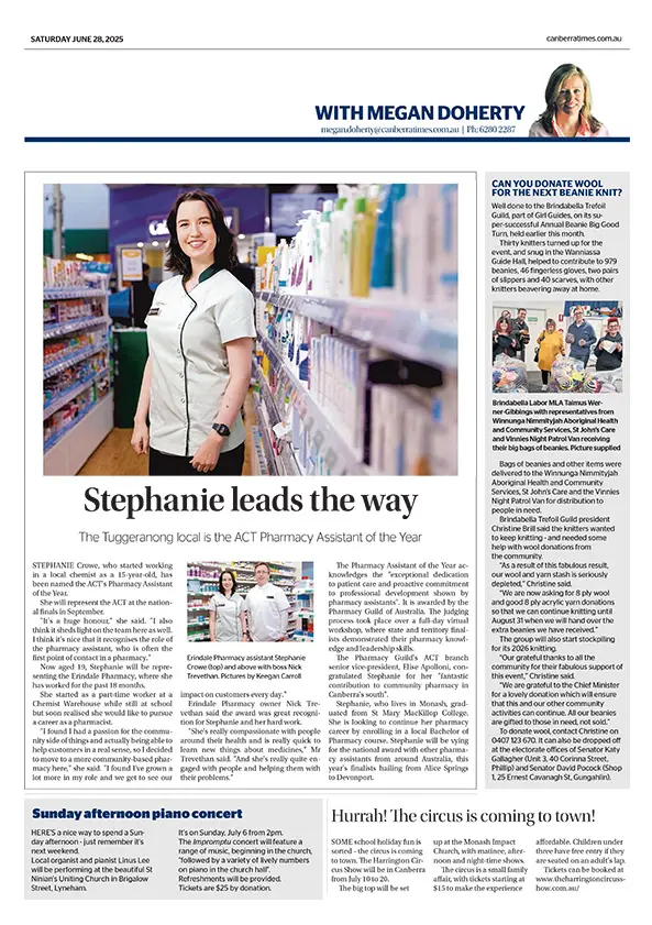 Canberra Times | Stephanie Leads the Way | Life Pharmacy Group
